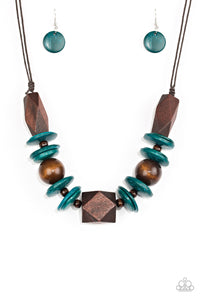 Pacific Paradise - Blue Wood Urban Necklace-Paparazzi Accessories - Paparazzi Accessories