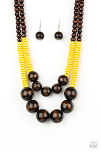 Cancun Cast Away Yellow Wood Necklace - Paparazzi Accessories - Paparazzi Accessories