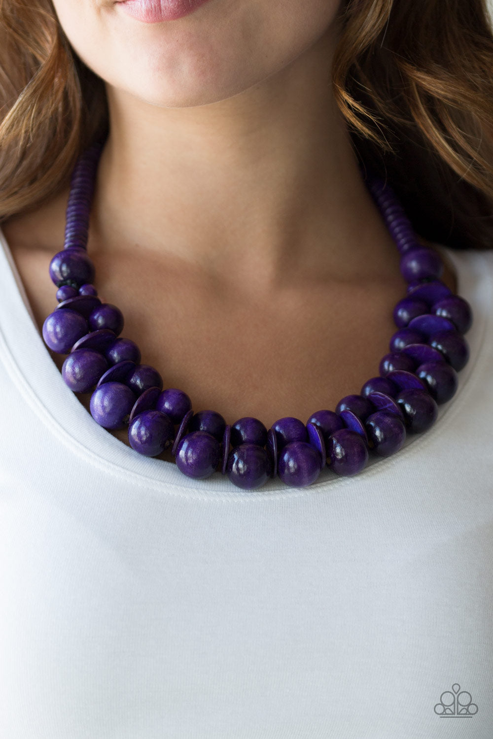 Caribbean Cover Girl - Purple Wood Necklace-Paparazzi Accessories - Paparazzi Accessories