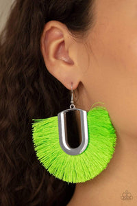 Paparazzi - Tassel Tropicana - Neon Green Earrings - Paparazzi Accessories