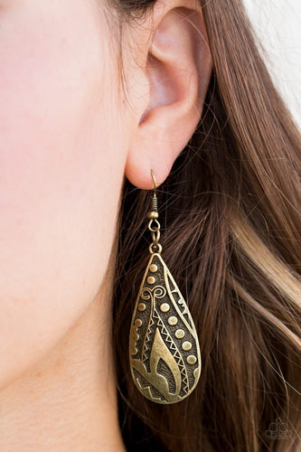 Paparazzi - Token Texture - Brass Earrings - Paparazzi Accessories