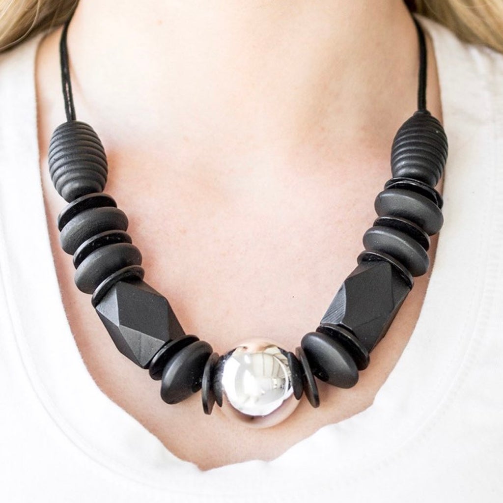 Industrial Felt, Wood and Rope Necklace - Greens & Black – Lynsey Walters