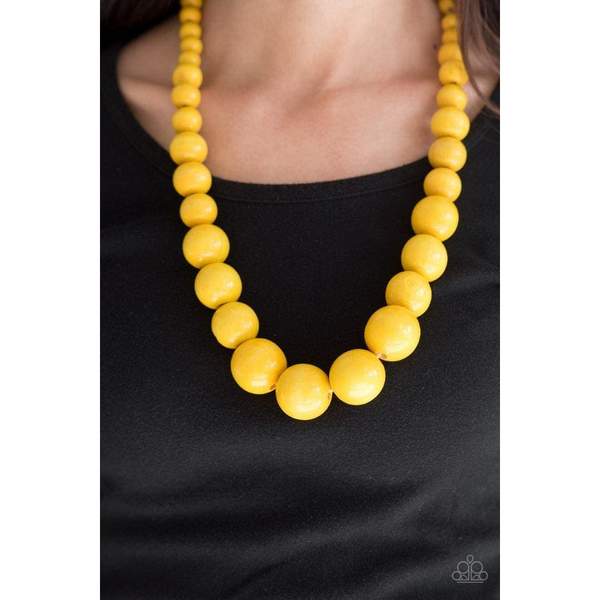 Paparazzi yellow wooden top necklace